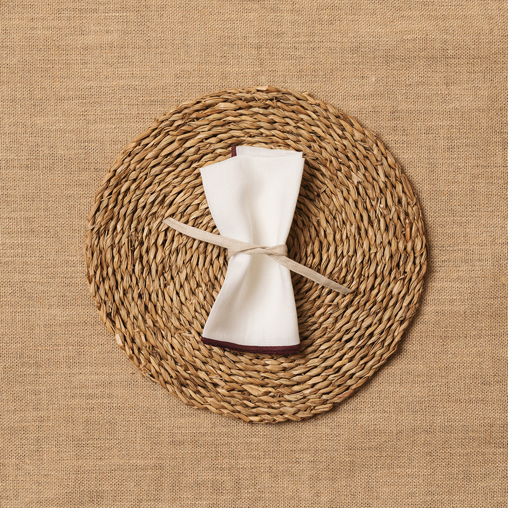 Servilleta Mesa Lino blanco ribete Marrón