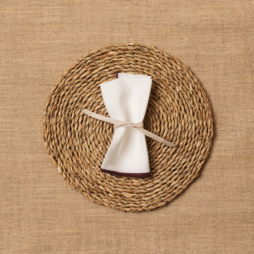 Servilleta Mesa Lino blanco ribete Marrón