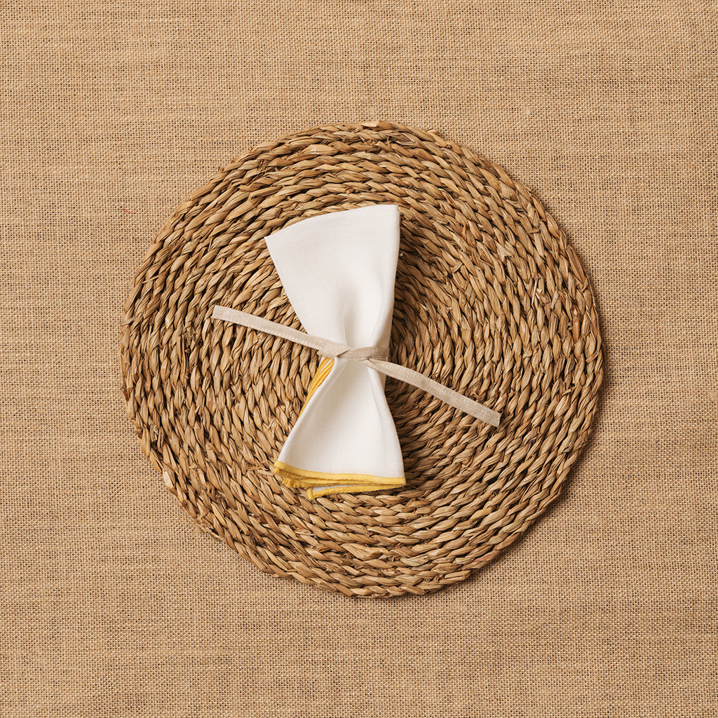 Servilleta Mesa Lino blanco ribete Mostaza