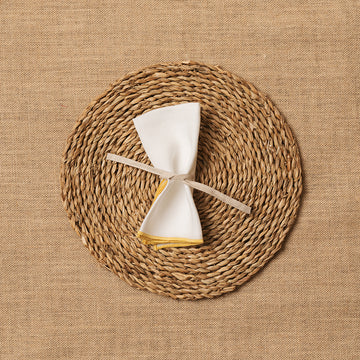 Servilleta Mesa Lino blanco ribete Mostaza