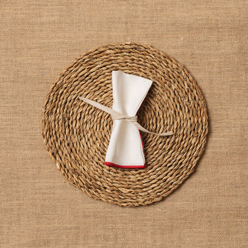 Servilleta Mesa Lino blanco ribete Rojo