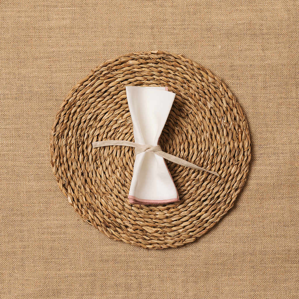 Servilleta Mesa Lino blanco ribete Rosa