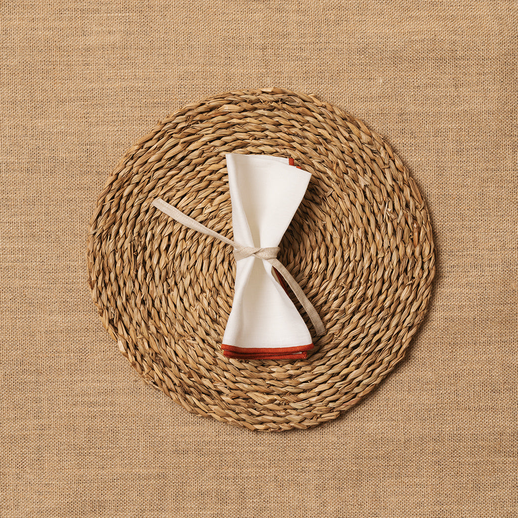 Servilleta Mesa Lino blanco ribete Teja