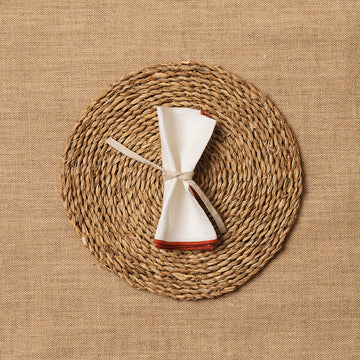 Servilleta Mesa Lino blanco ribete Teja