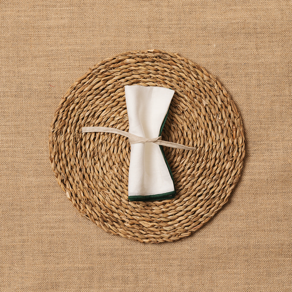 Servilleta Mesa Lino blanco ribete Verde Bosque