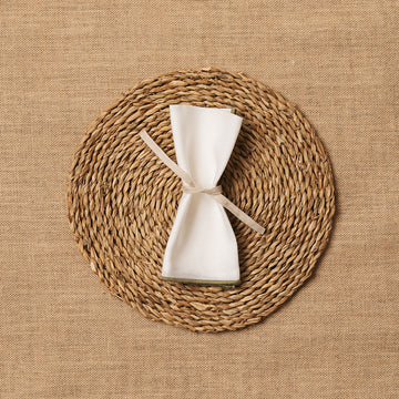 Servilleta Mesa Lino blanco ribete Verde Caqui