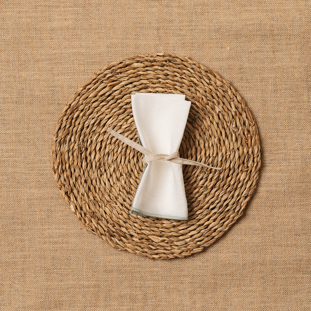 Servilleta Mesa Lino blanco ribete Verde Mar