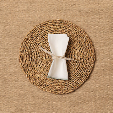 Servilleta Mesa Lino blanco ribete Verde Mar