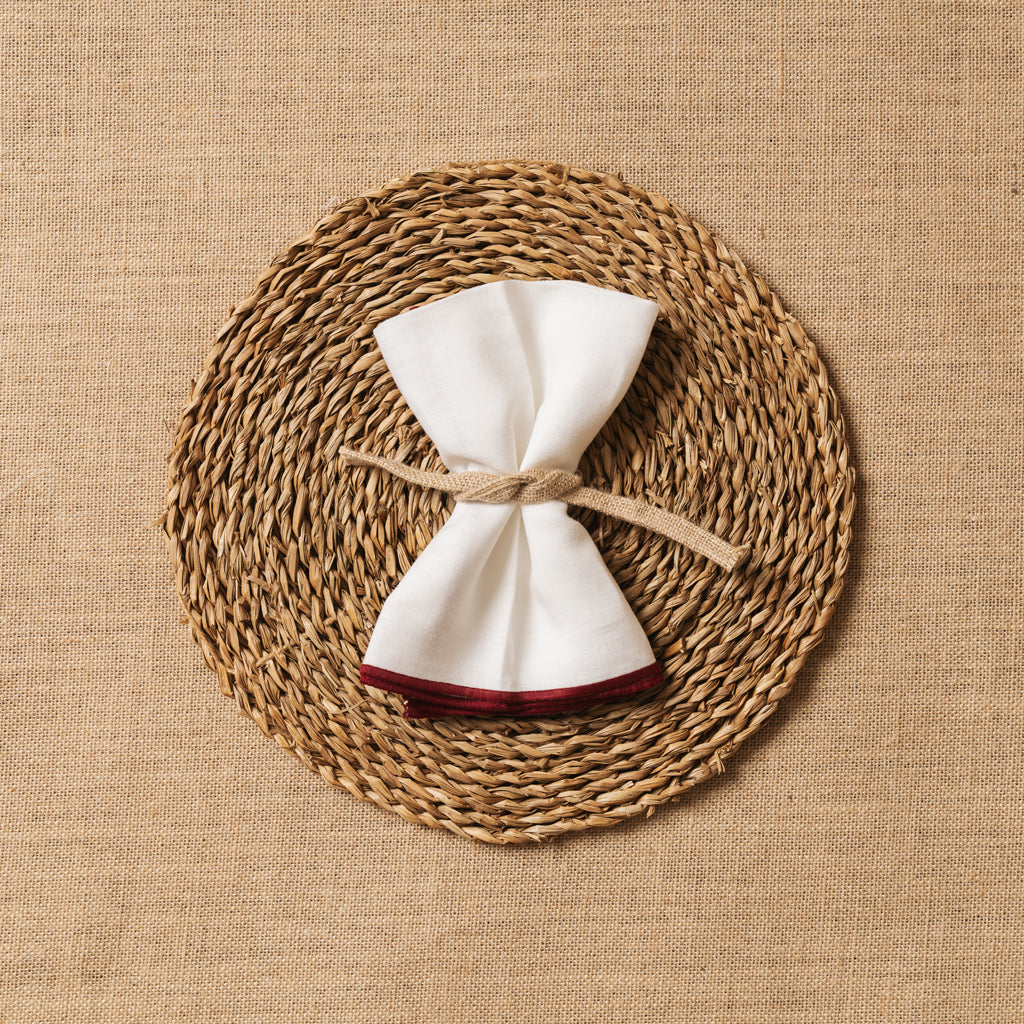 Servilleta Mesa Lino blanco ribete Rojizo